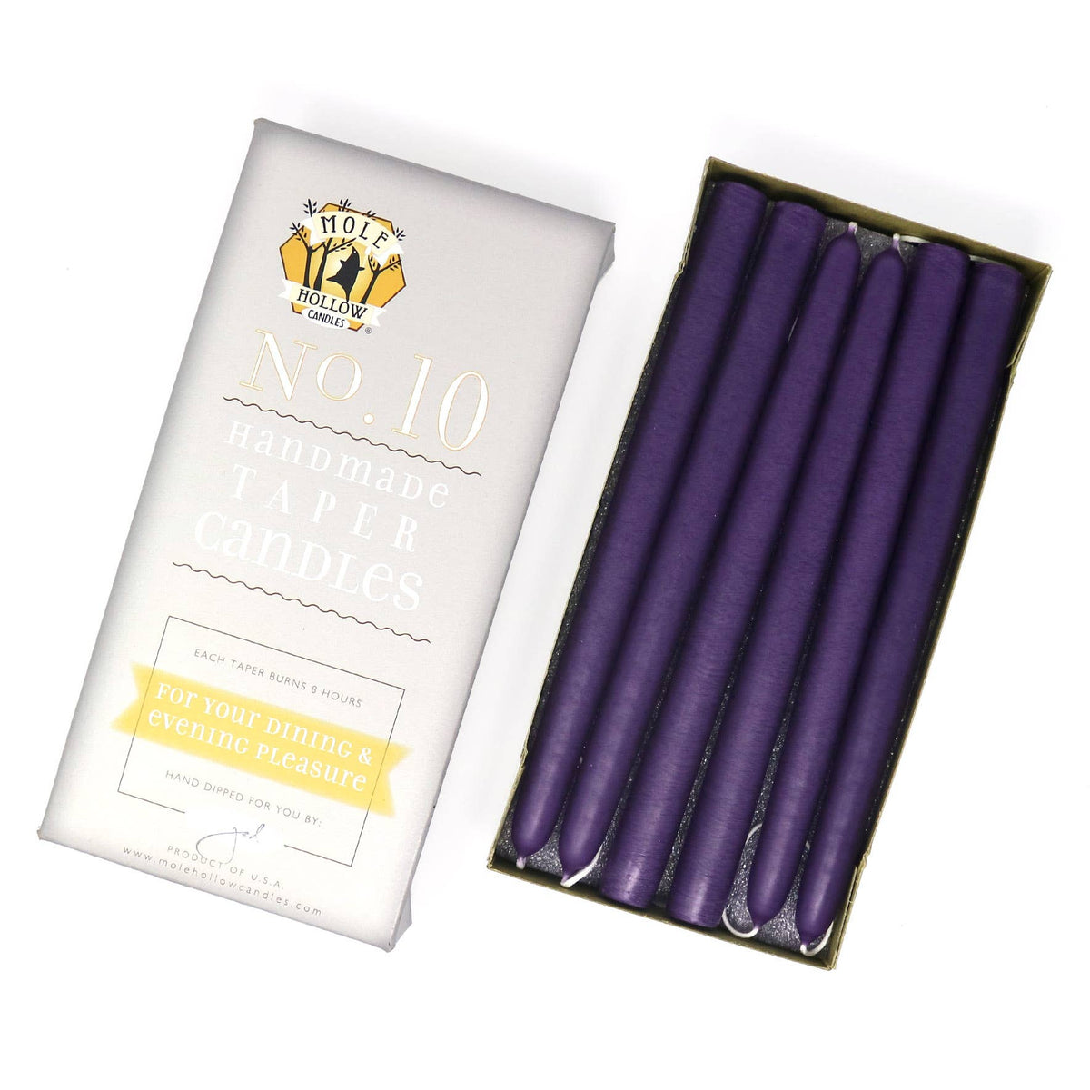 10" Hand Dipped Unscented Taper Candles - 39 Colors USA Made