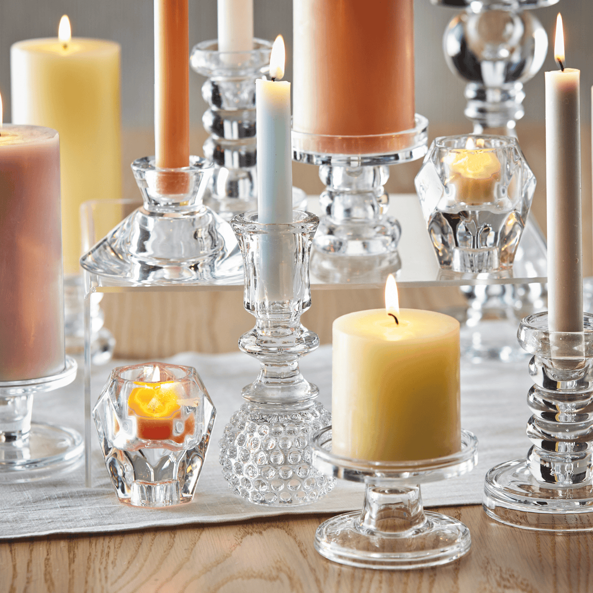 Bobbin Reversible Glass Candleholder Clear Glass