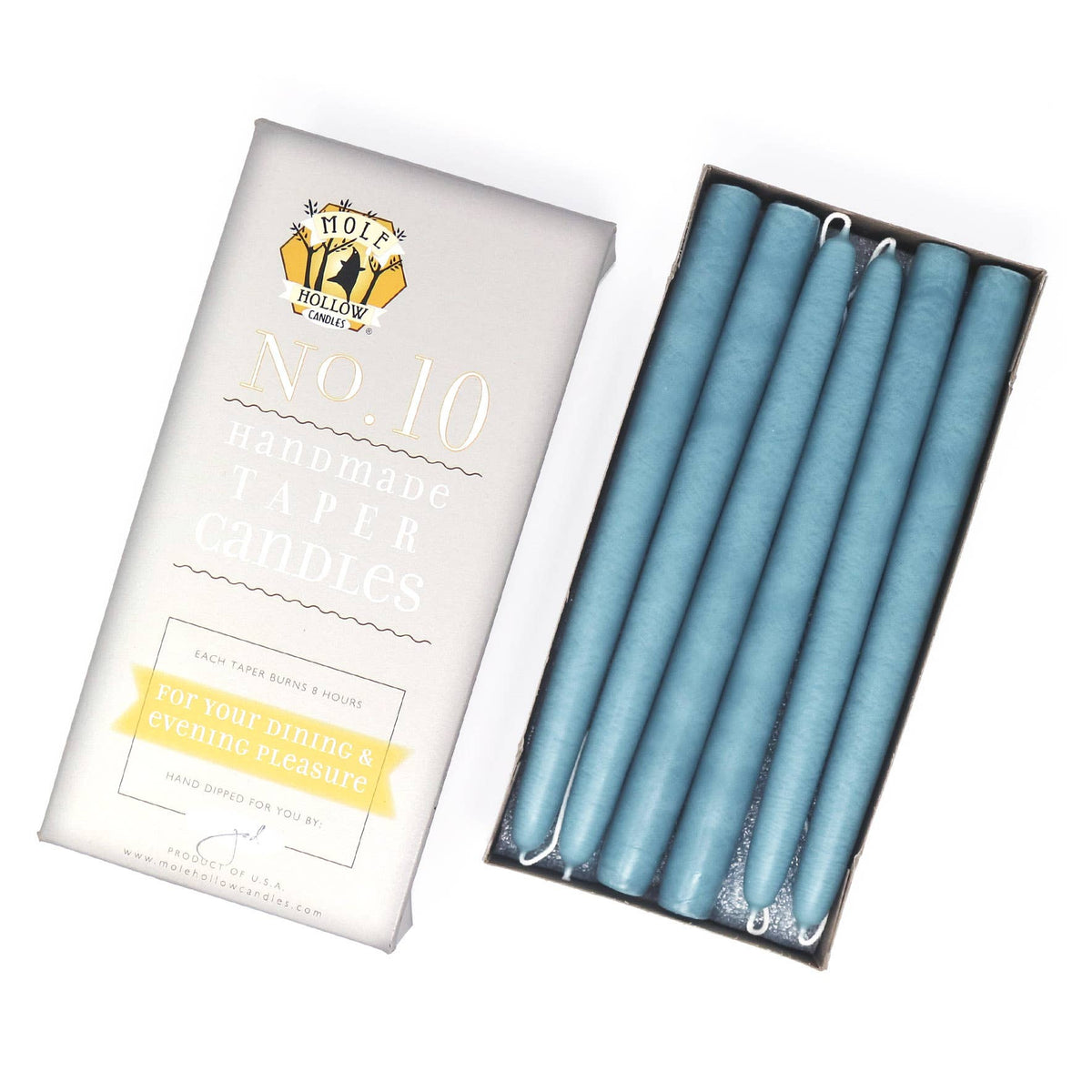 10" Hand Dipped Unscented Taper Candles - 39 Colors USA Made