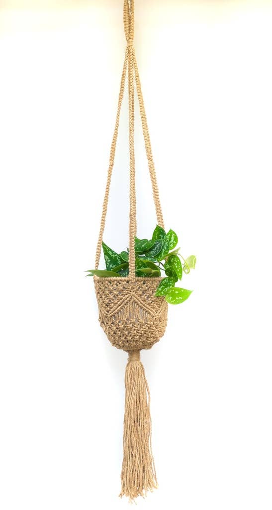 Macrame Jute Plant Hanger (Height: 39in, Pot size: 6x6in)