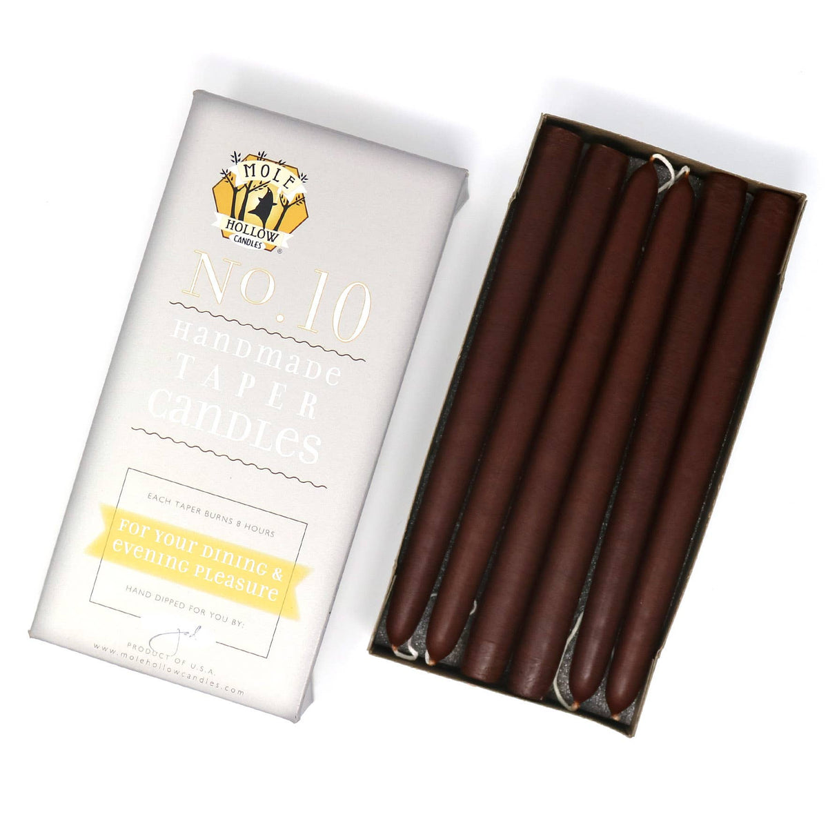 10" Hand Dipped Unscented Taper Candles - 39 Colors USA Made