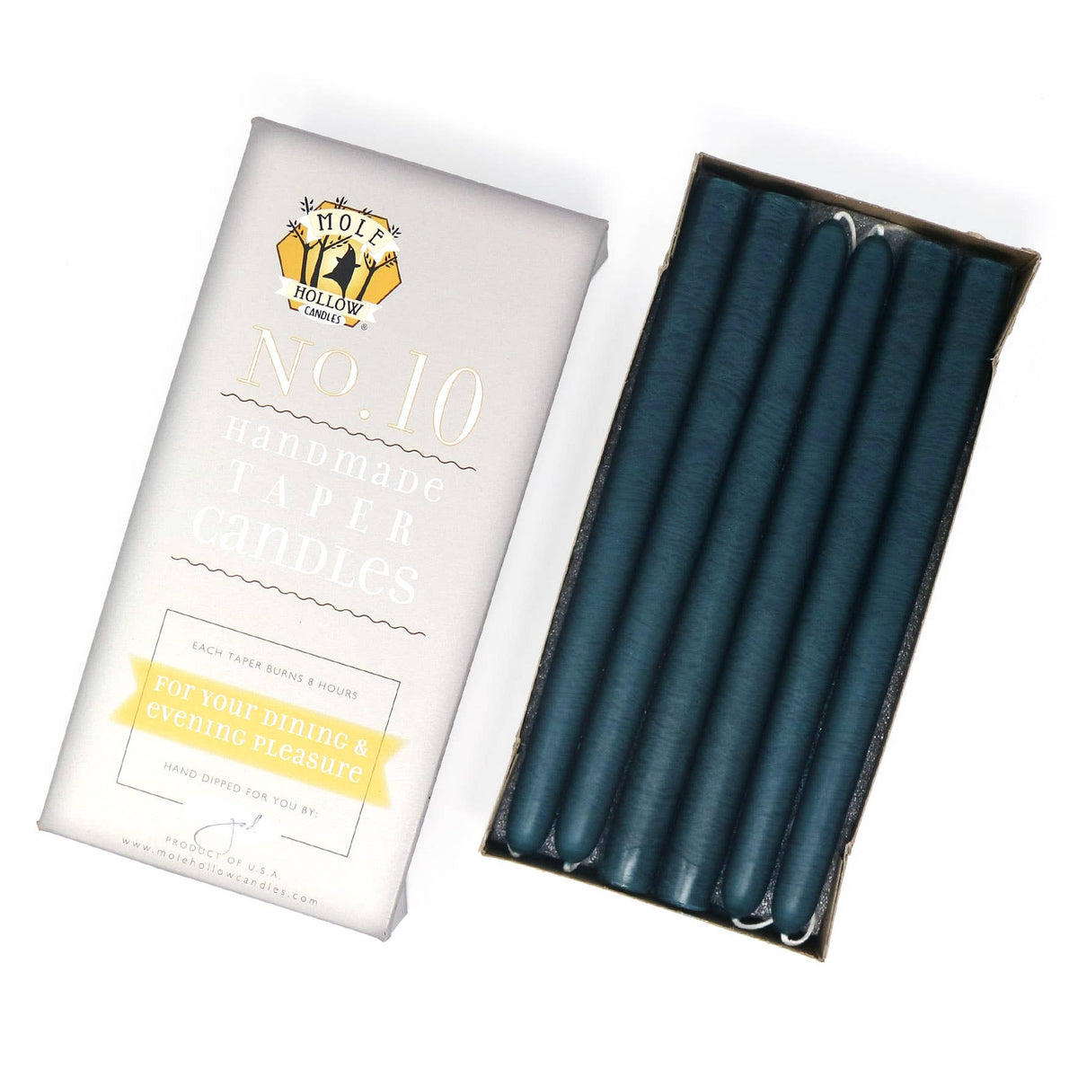 10" Hand Dipped Unscented Taper Candles - 39 Colors USA Made