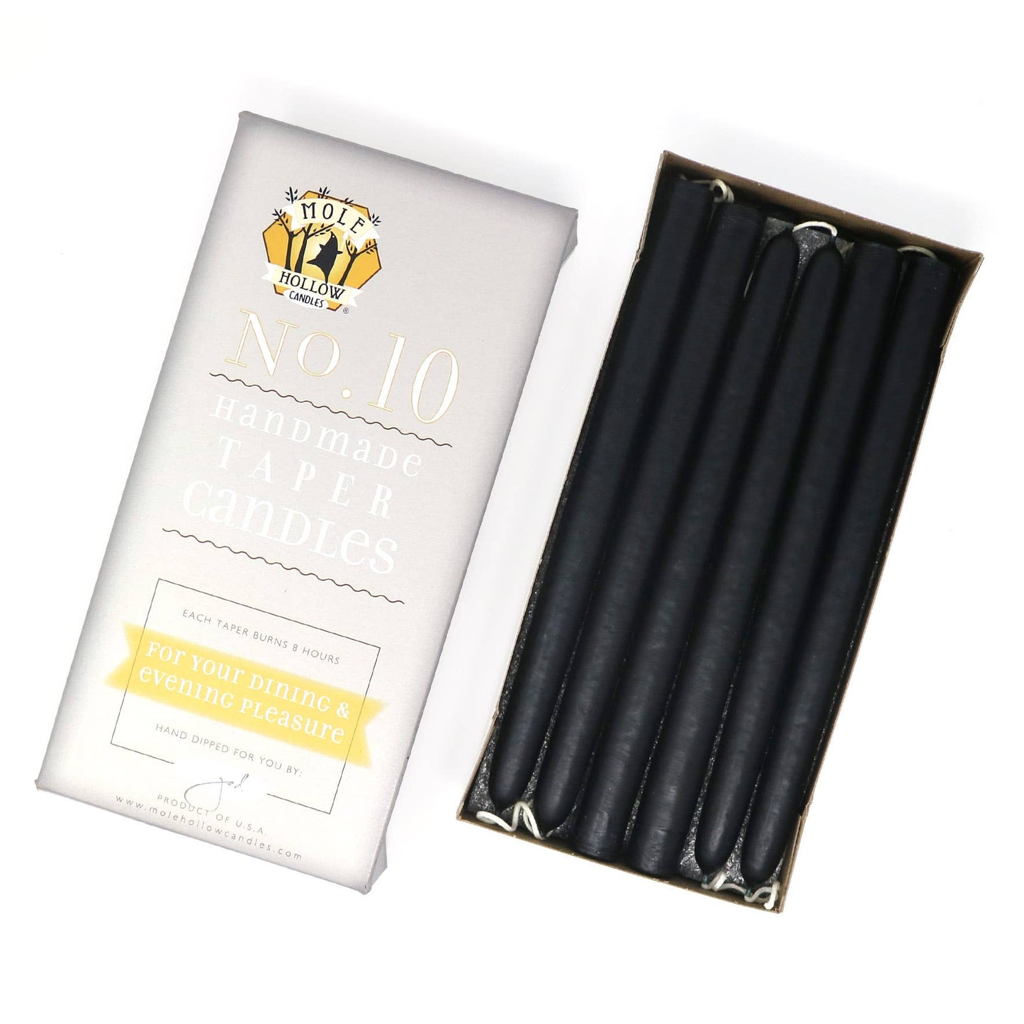 10" Hand Dipped Unscented Taper Candles - 39 Colors USA Made