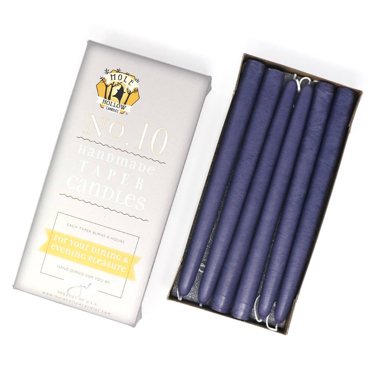 10" Hand Dipped Unscented Taper Candles - 39 Colors USA Made