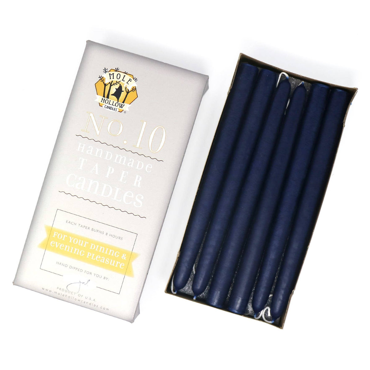 10" Hand Dipped Unscented Taper Candles - 39 Colors USA Made