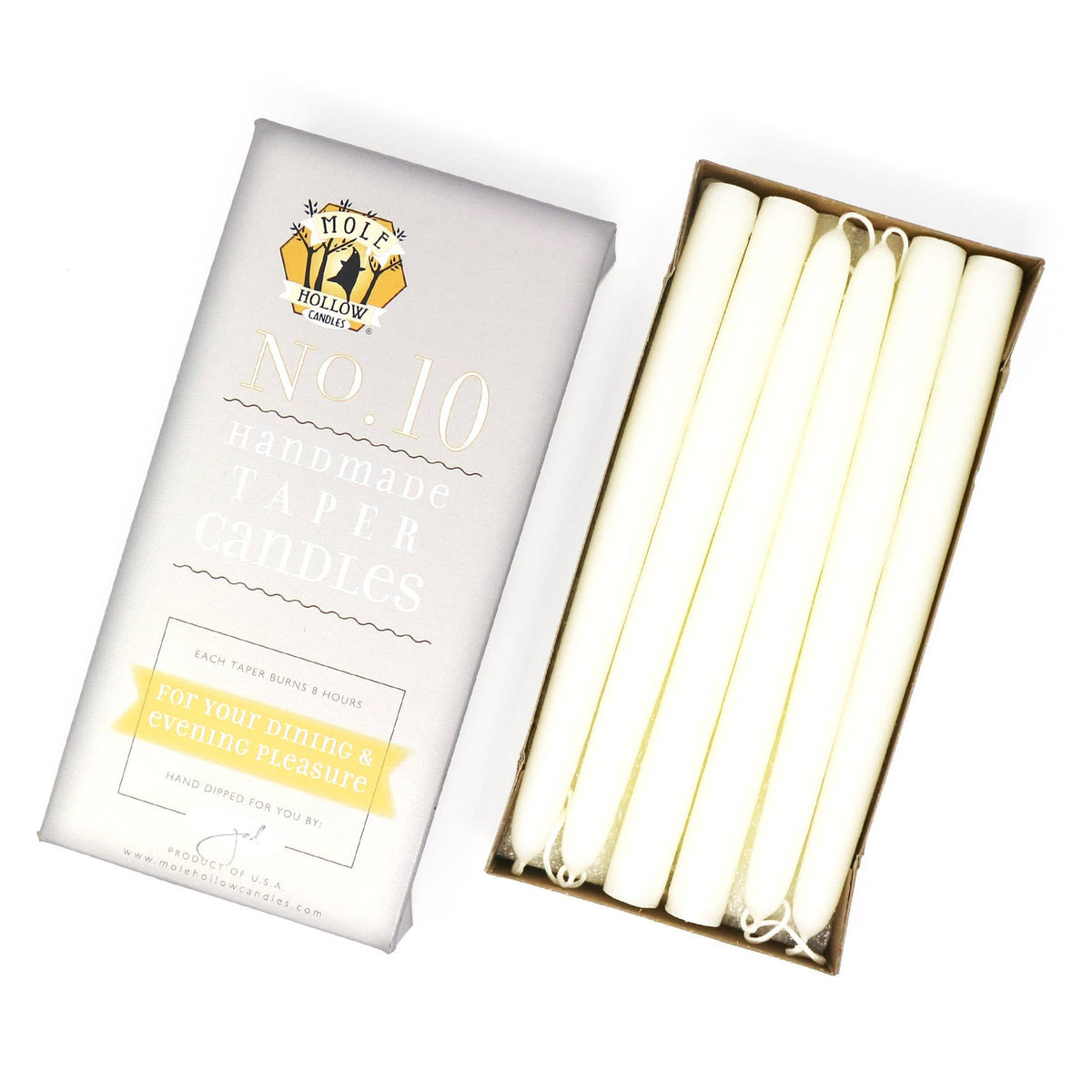 10" Hand Dipped Unscented Taper Candles - 39 Colors USA Made