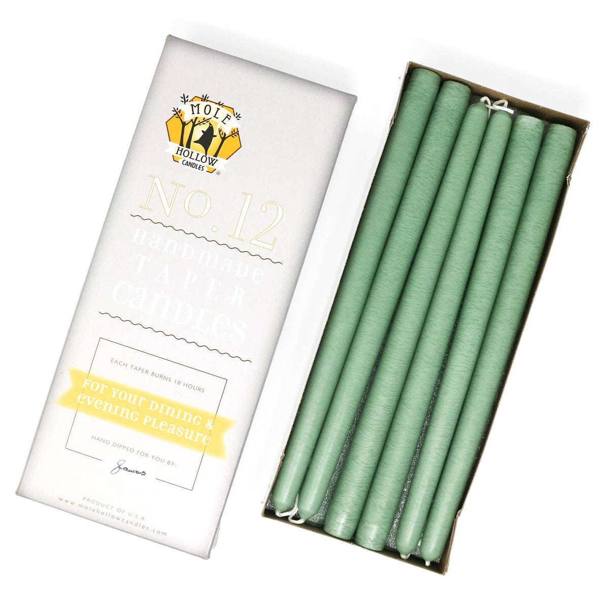 12" Hand Dipped Unscented Taper Candles - 39 Colors USA Made