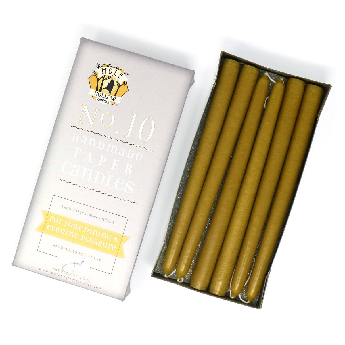 10" Hand Dipped Unscented Taper Candles - 39 Colors USA Made