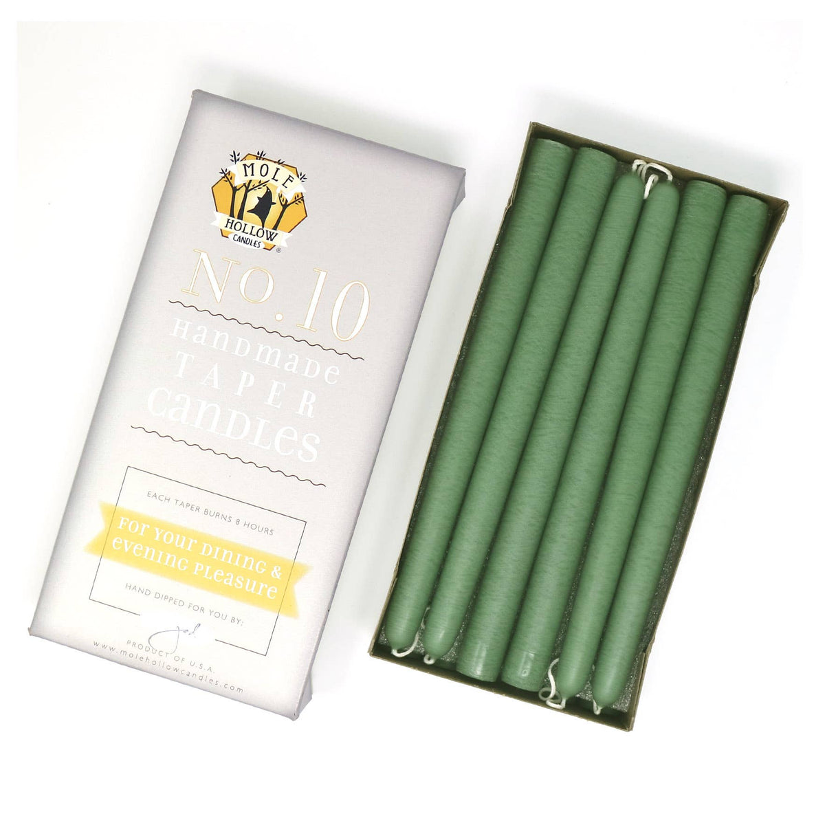 10" Hand Dipped Unscented Taper Candles - 39 Colors USA Made
