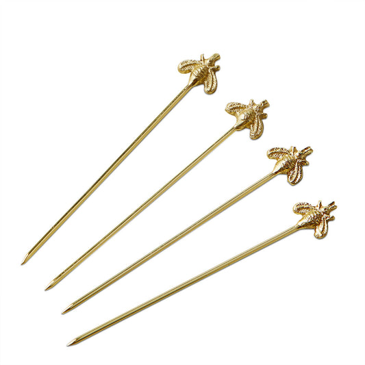 Bee Cocktail Pick Set of 4 Gold Aluminum Everyday