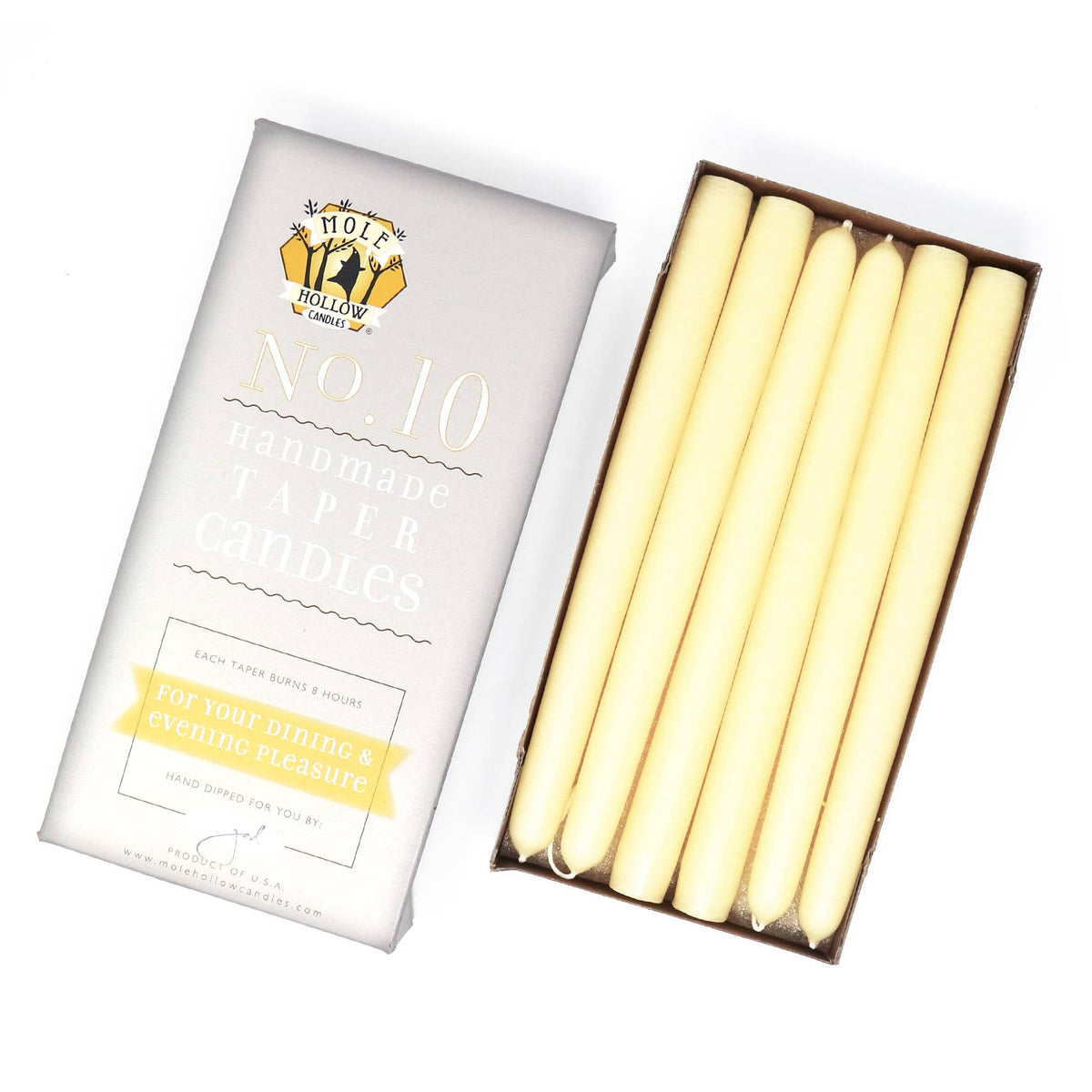 10" Hand Dipped Unscented Taper Candles - 39 Colors USA Made