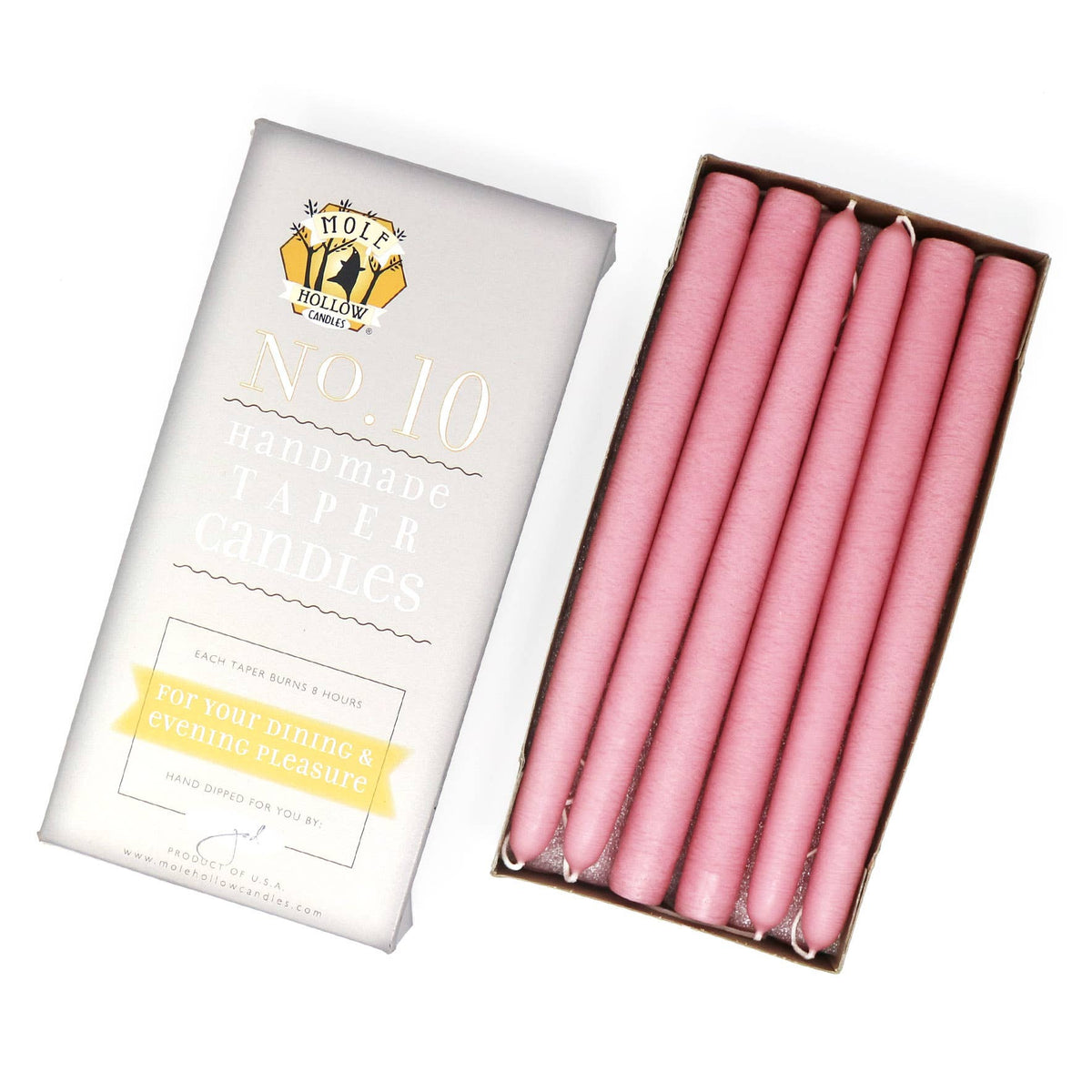10" Hand Dipped Unscented Taper Candles - 39 Colors USA Made