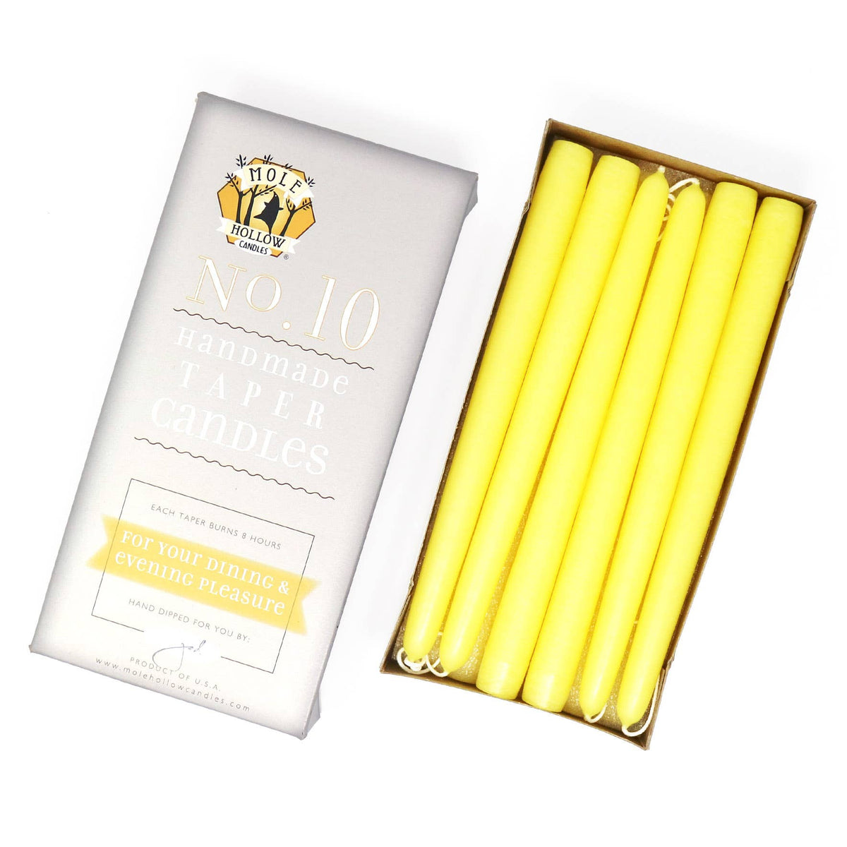 10" Hand Dipped Unscented Taper Candles - 39 Colors USA Made
