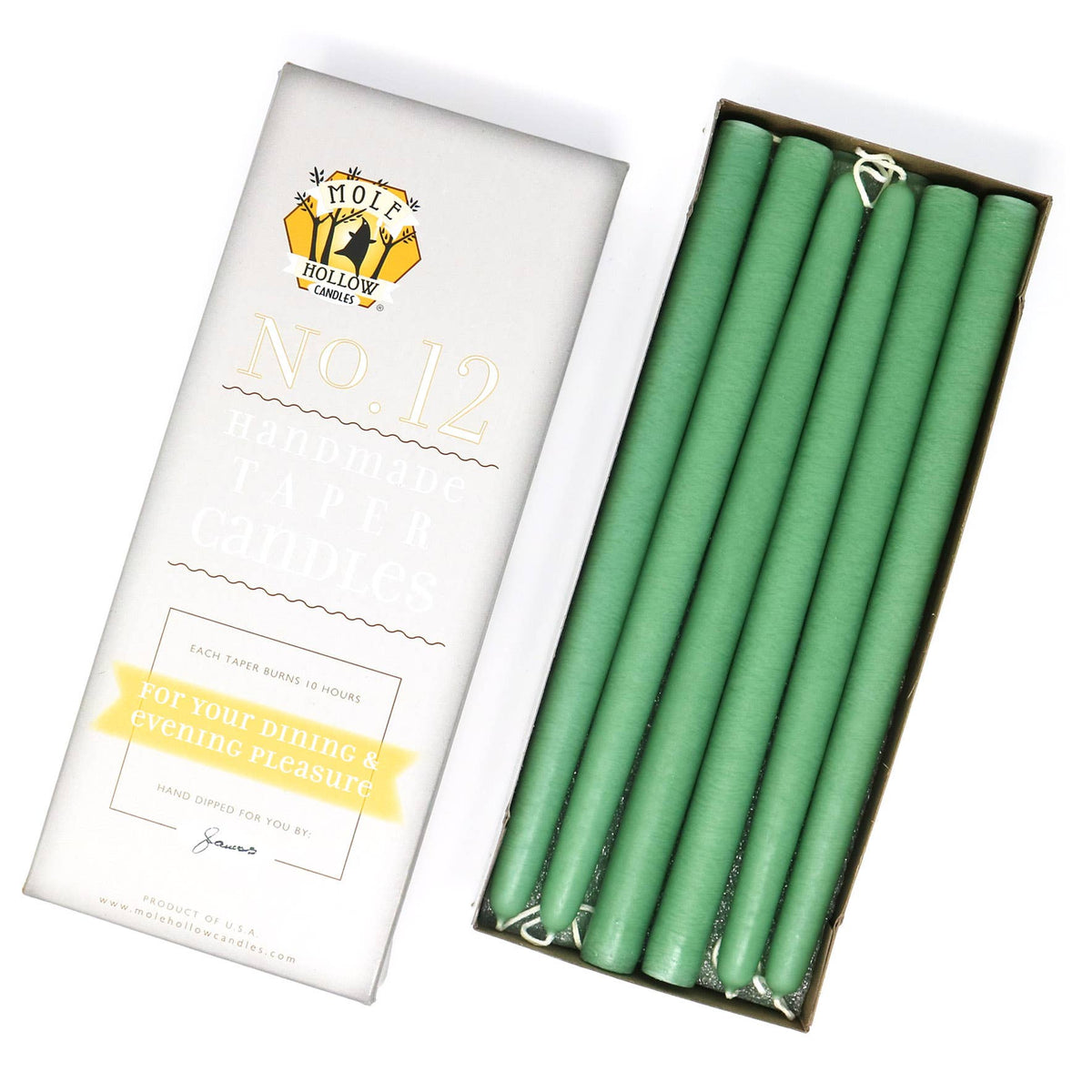 12" Hand Dipped Unscented Taper Candles - 39 Colors USA Made