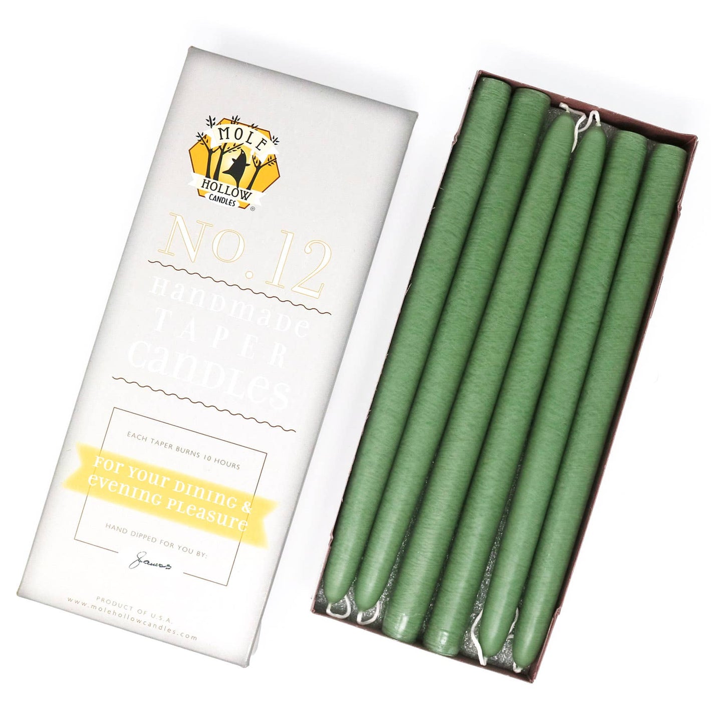 12" Hand Dipped Unscented Taper Candles - 39 Colors USA Made