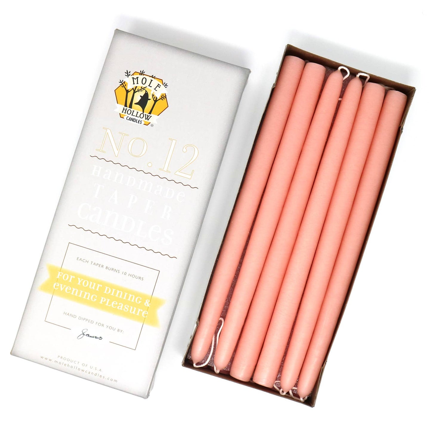 12" Hand Dipped Unscented Taper Candles - 39 Colors USA Made