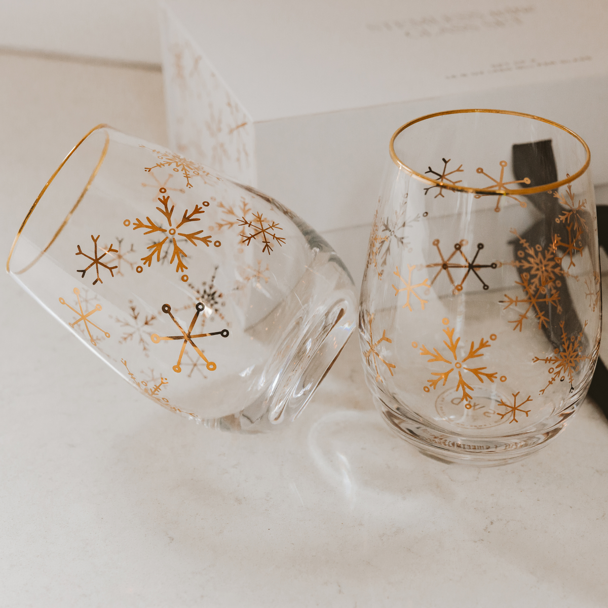 Snowflakes Stemless Wine Glasses, Boxed Set of 2