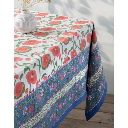 Poppy Block Print Tablecloth 90 x 60 inches