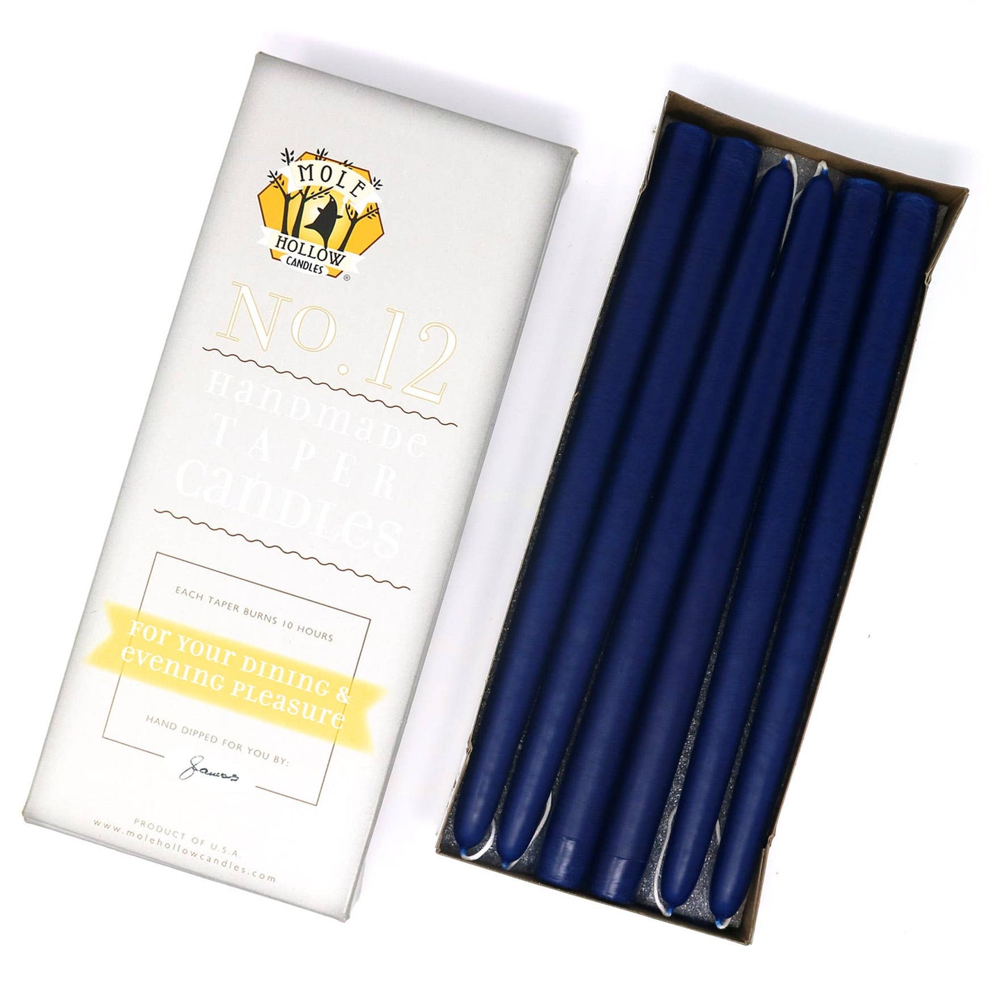 12" Hand Dipped Unscented Taper Candles - 39 Colors USA Made