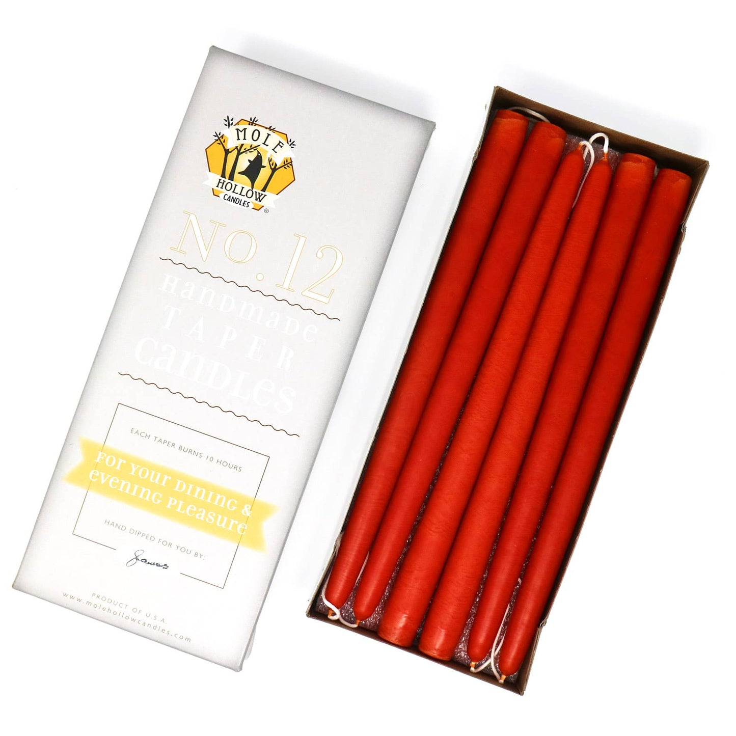 12" Hand Dipped Unscented Taper Candles - 39 Colors USA Made