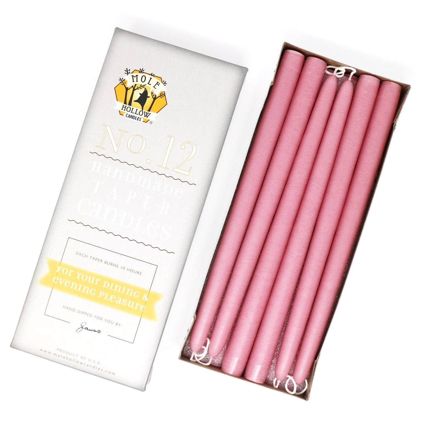 12" Hand Dipped Unscented Taper Candles - 39 Colors USA Made