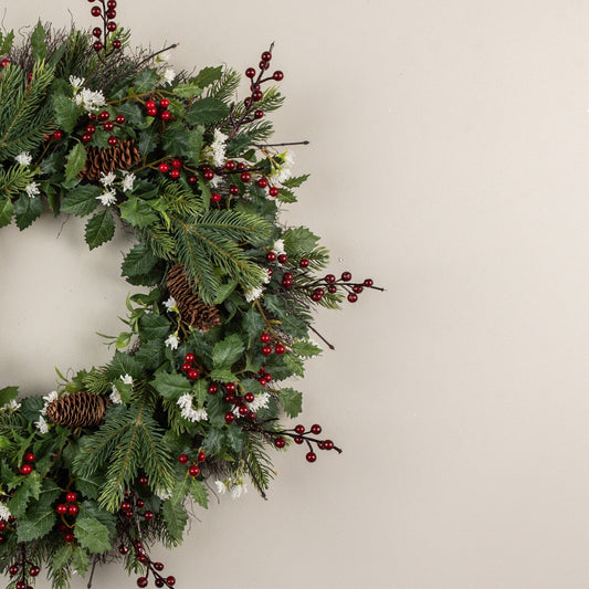 24" HOLLY, PINE, BERRY & WILD JASMINE WREATH