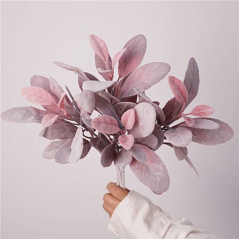Flocked Lamb's Ear Faux Leaf Bush, DIY Craft Greenery, Pink