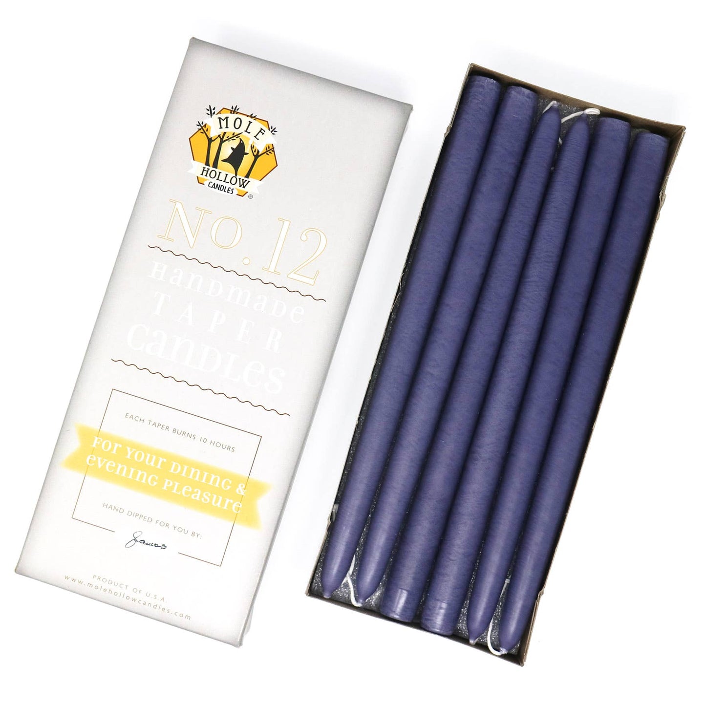12" Hand Dipped Unscented Taper Candles - 39 Colors USA Made