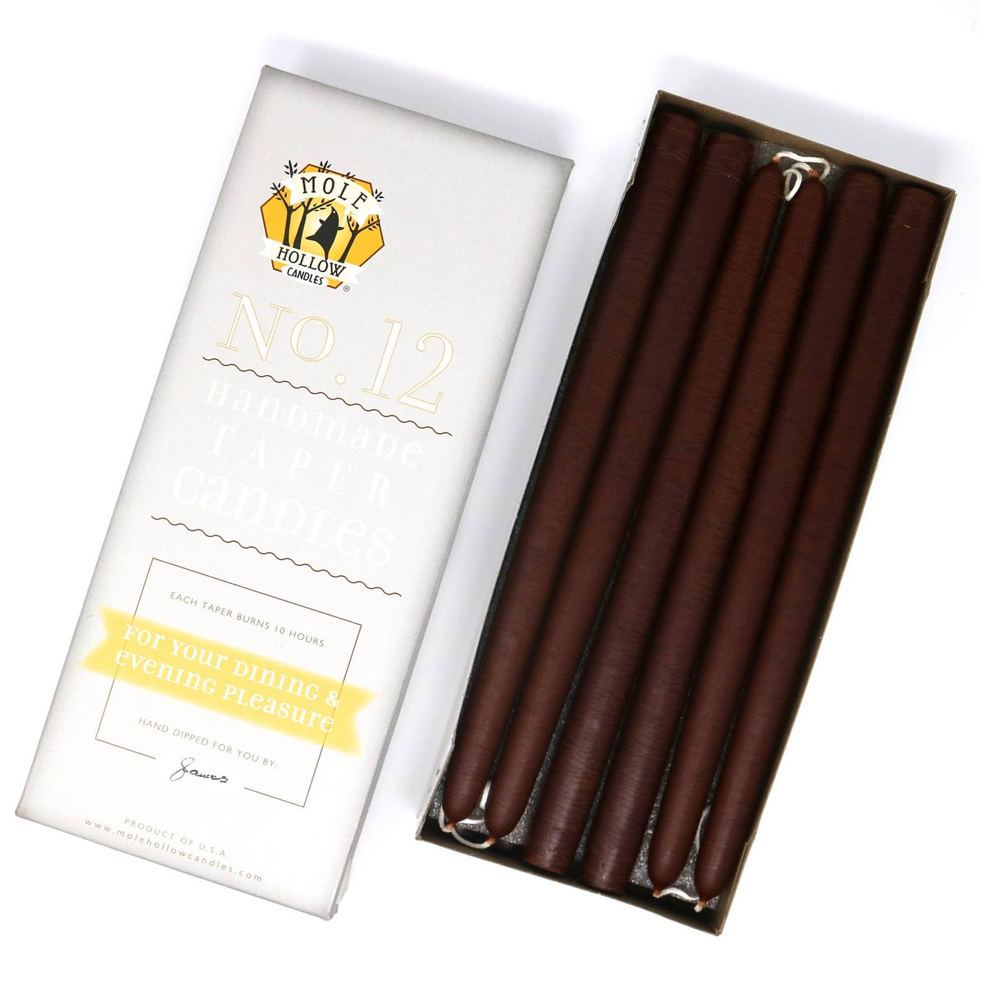 12" Hand Dipped Unscented Taper Candles - 39 Colors USA Made