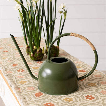 Green Enamel With Rattan Watering Can
