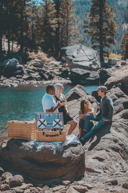 Belmont Picnic Basket, (Navy Blue & White Stripe)