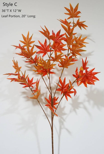 Faux Maple Leaves, Long Stem Autumn Leaves, Orange/Red