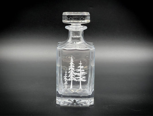 Whiskey Decanter: 3 Trees Etched Design (750ml Square Glass)