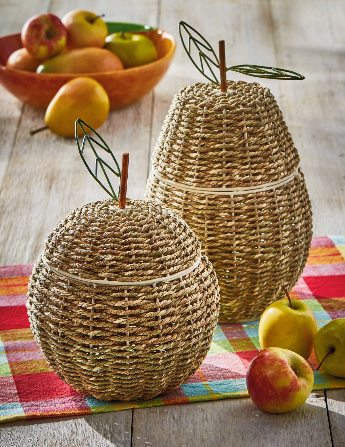 Apple Lidded Basket Natural Seagrass