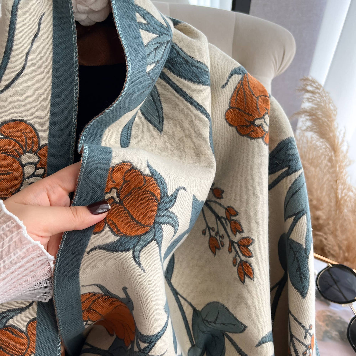 Turq / Brown Wild Rose Wrap