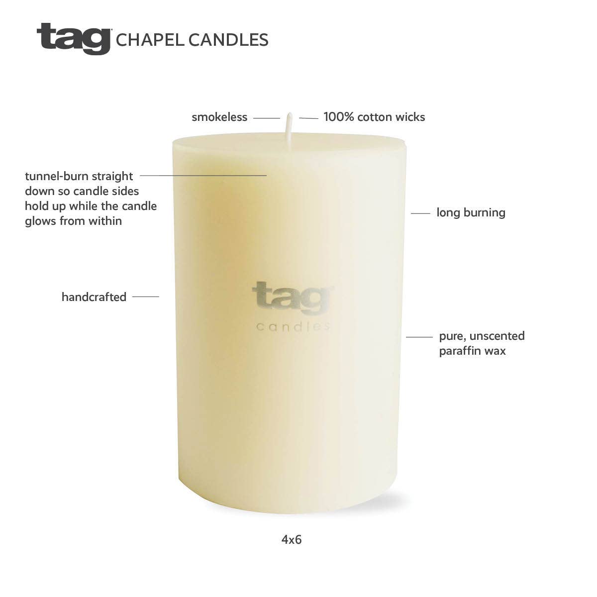 Chapel Wedding Pillar Candle 4x4 - White
