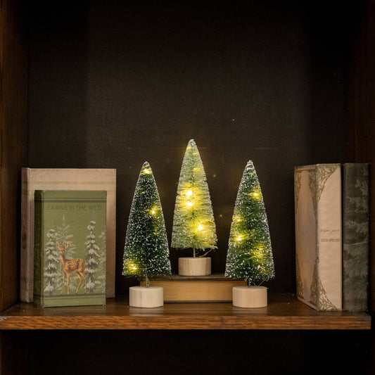 LIGHTED GREEN BOTTLEBRUSH TREES