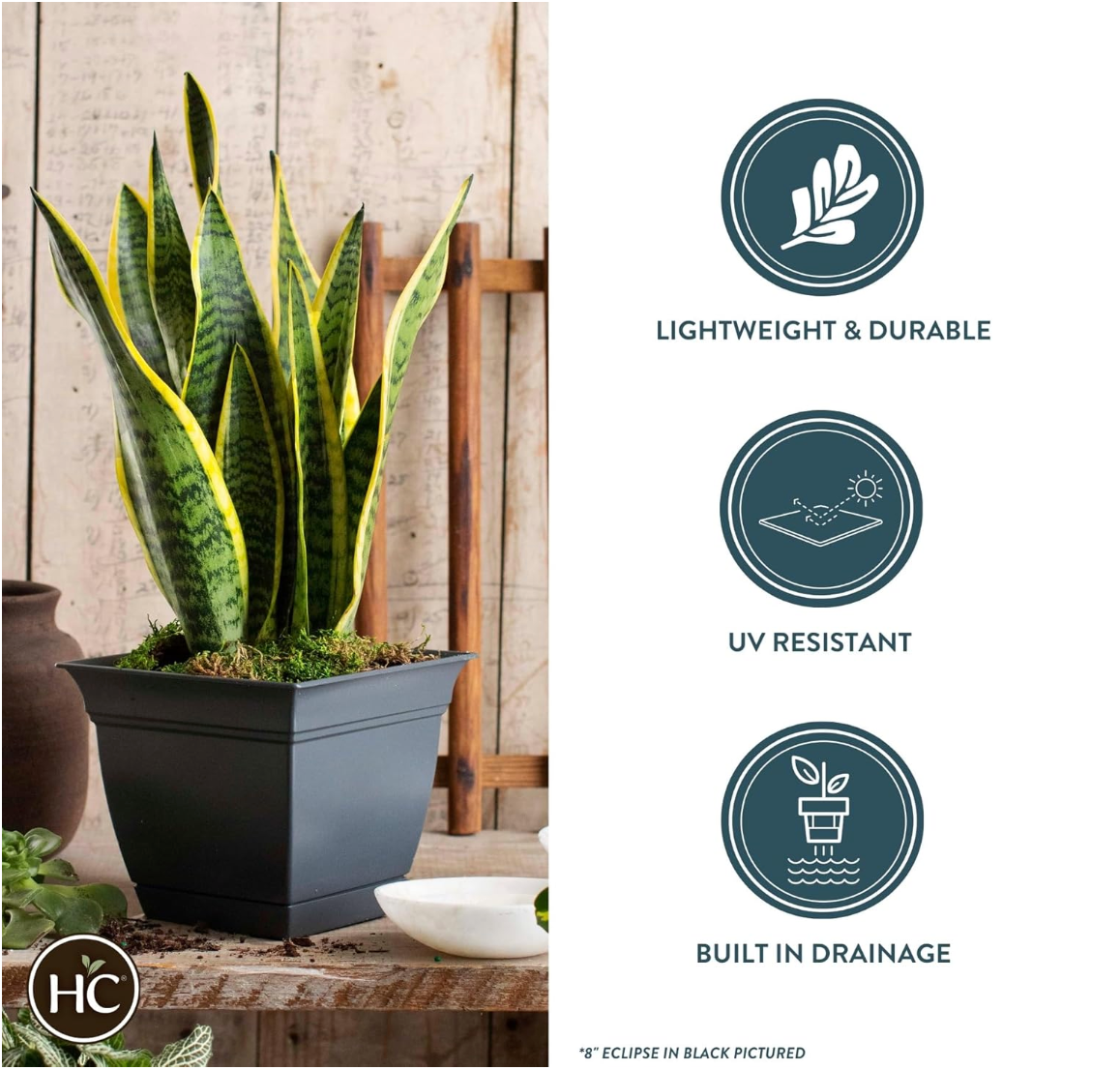 ‘Eclipse' Square Black Planter