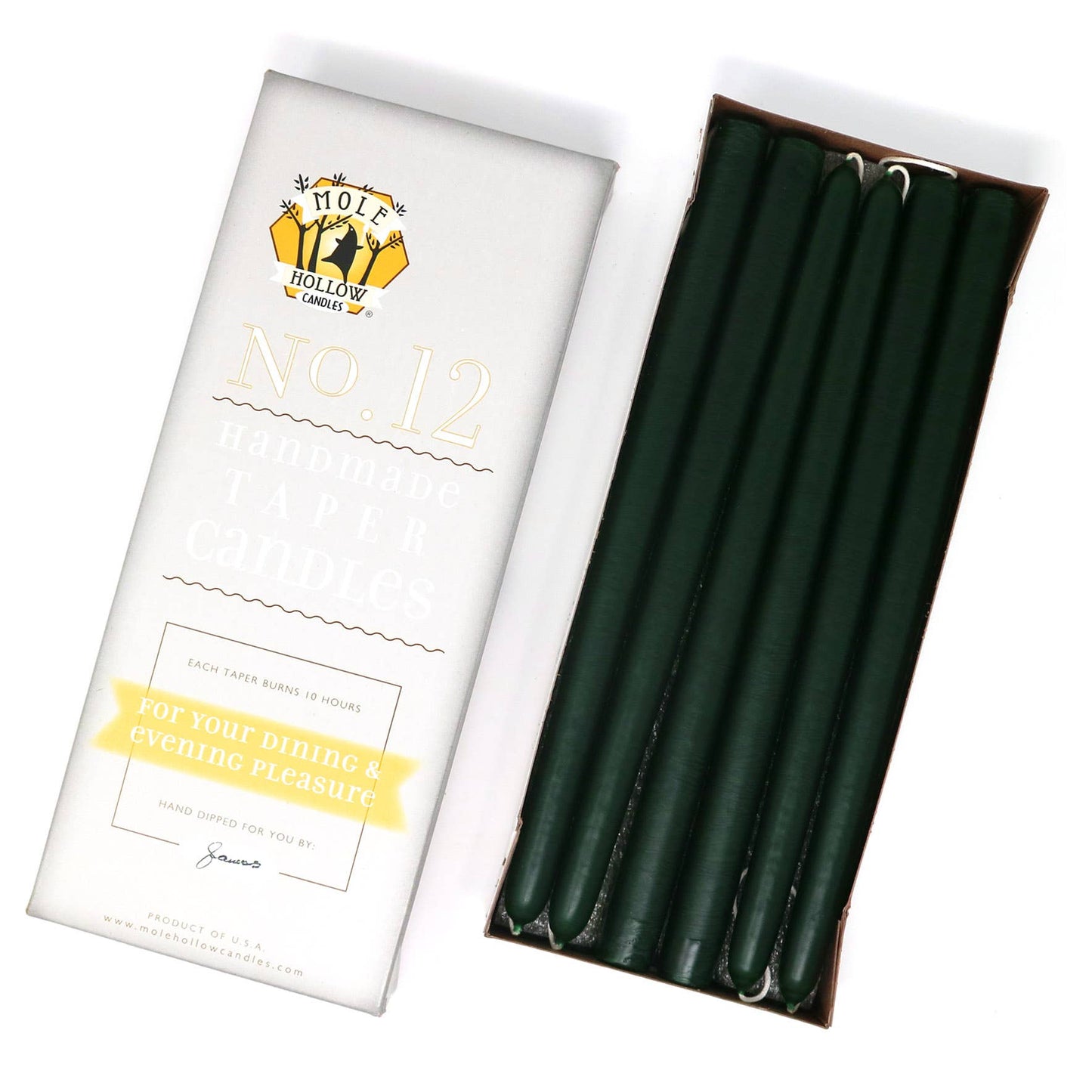12" Hand Dipped Unscented Taper Candles - 39 Colors USA Made