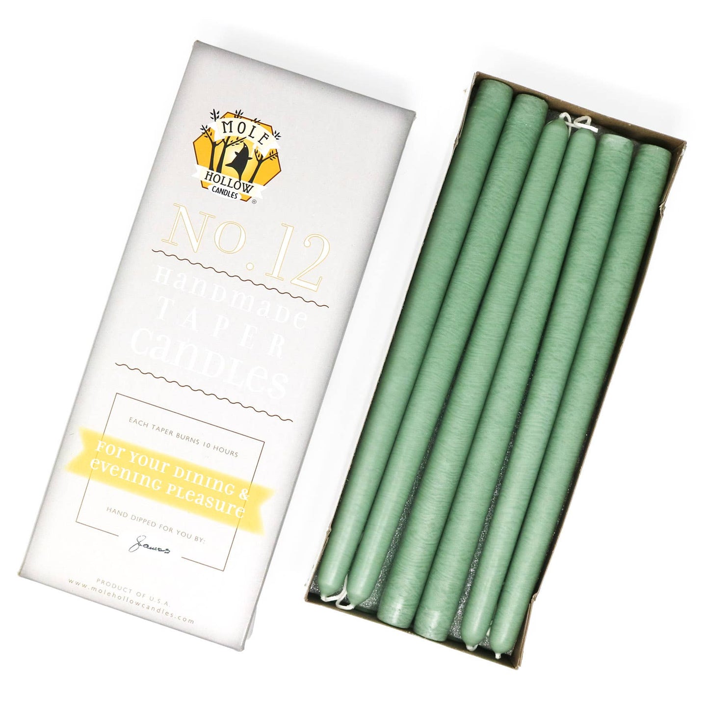 12" Hand Dipped Unscented Taper Candles - 39 Colors USA Made
