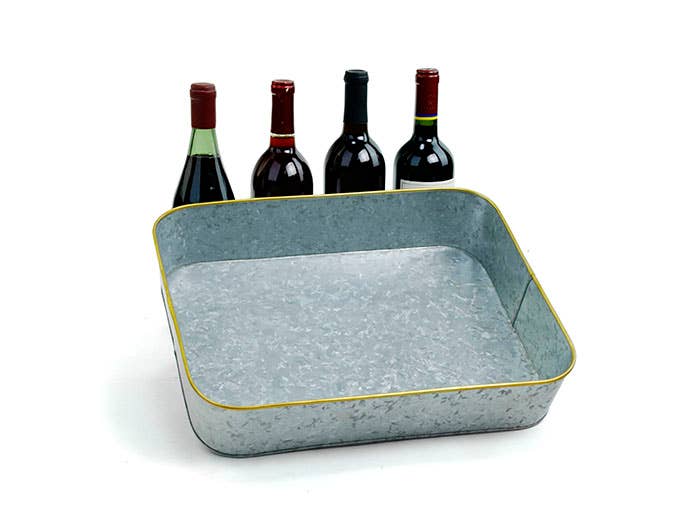 Rectangle Galvanized Tray with brass trim