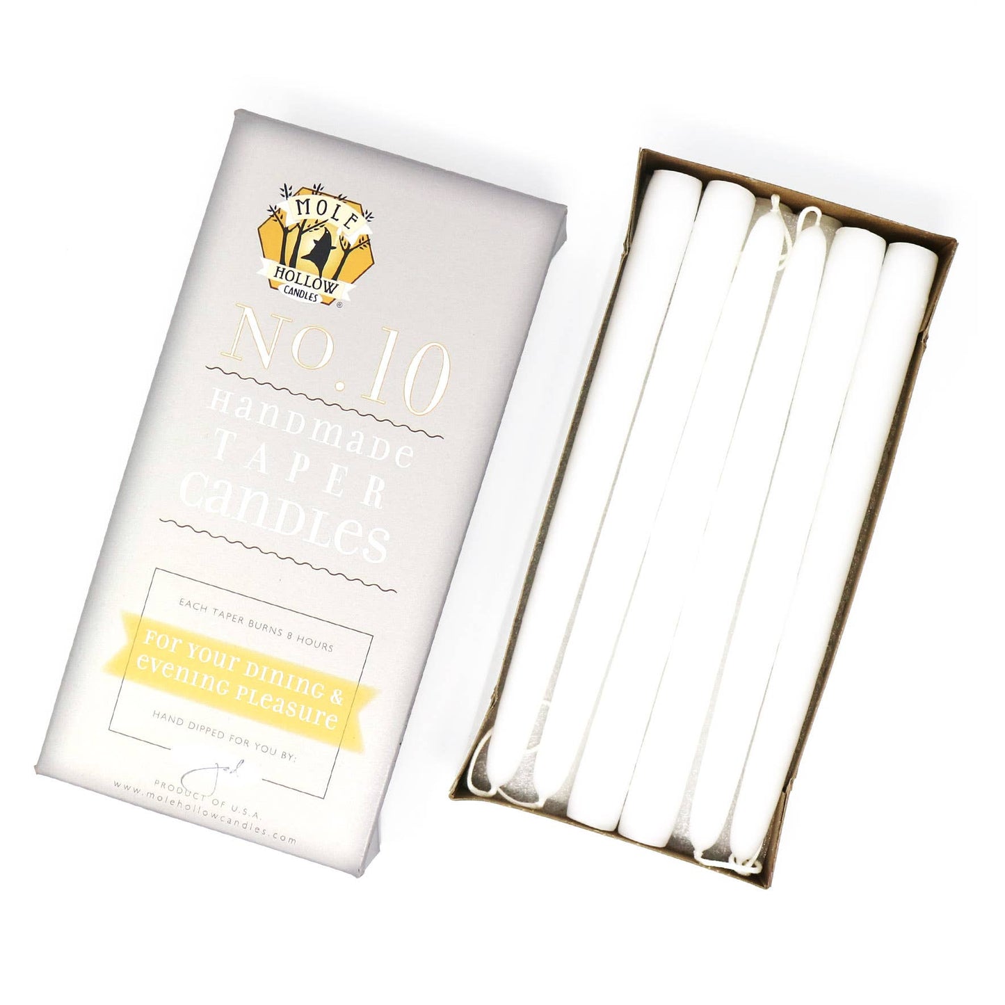 10" Hand Dipped Unscented Taper Candles - 39 Colors USA Made
